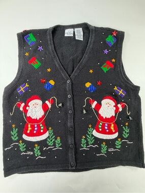 Bobbie Brooks Santa Ugly Christmas Sweater Vest Real Bells Holiday Plus 18W/20W